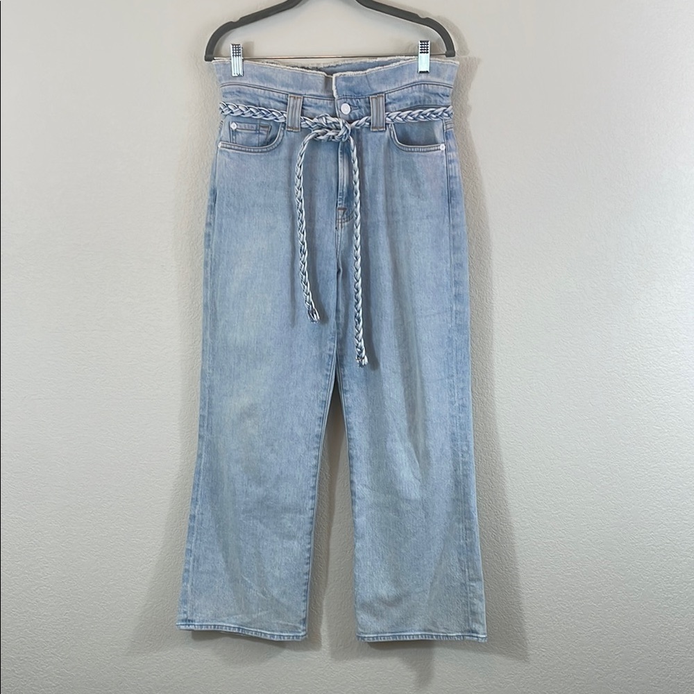 7 for All Mankind Blue Paper Bag Ankle Cropped Jeans with Fabric Tie Size 29